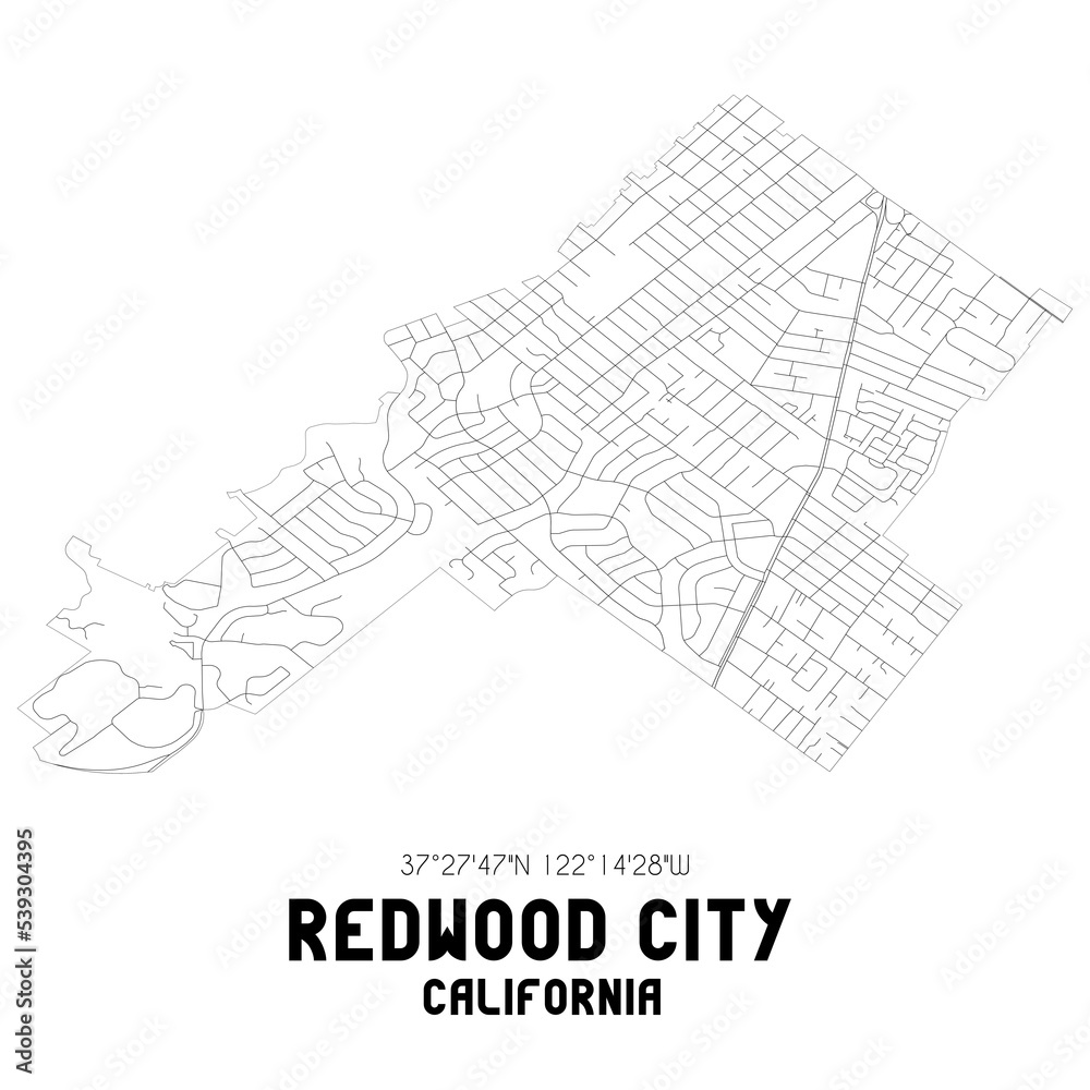 Redwood City California. US street map with black and white lines. Redwood City California. US street map with black and white lines.
