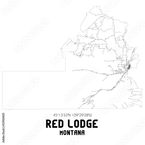 Red Lodge Montana. US street map with black and white lines.
