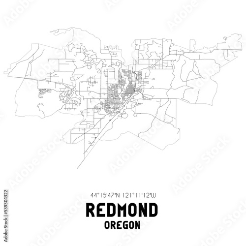 Redmond Oregon. US street map with black and white lines.