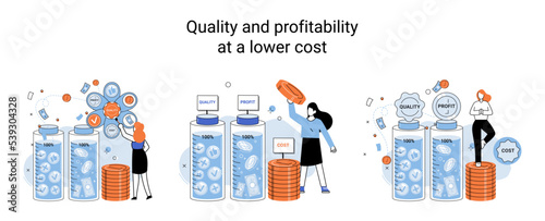 Quality and profitability at lower cost. Salary increase metaphor, profit margin. Earn on business inflation, investment, developing, coordinating sales. Management optimization of business processes