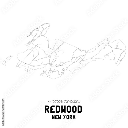 Redwood New York. US street map with black and white lines.