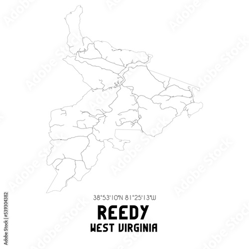 Reedy West Virginia. US street map with black and white lines.