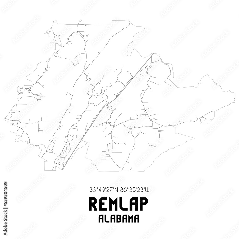 Remlap Alabama. US street map with black and white lines.