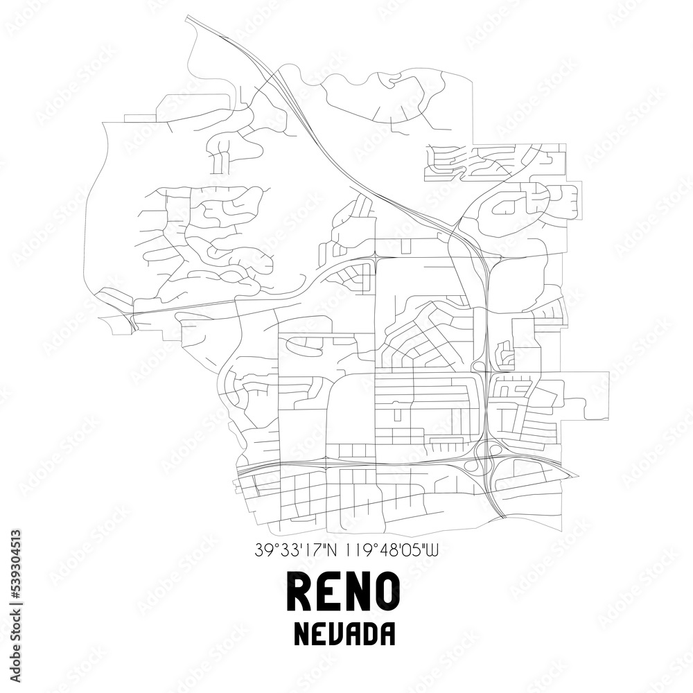 Reno Nevada. US street map with black and white lines. Stock ...
