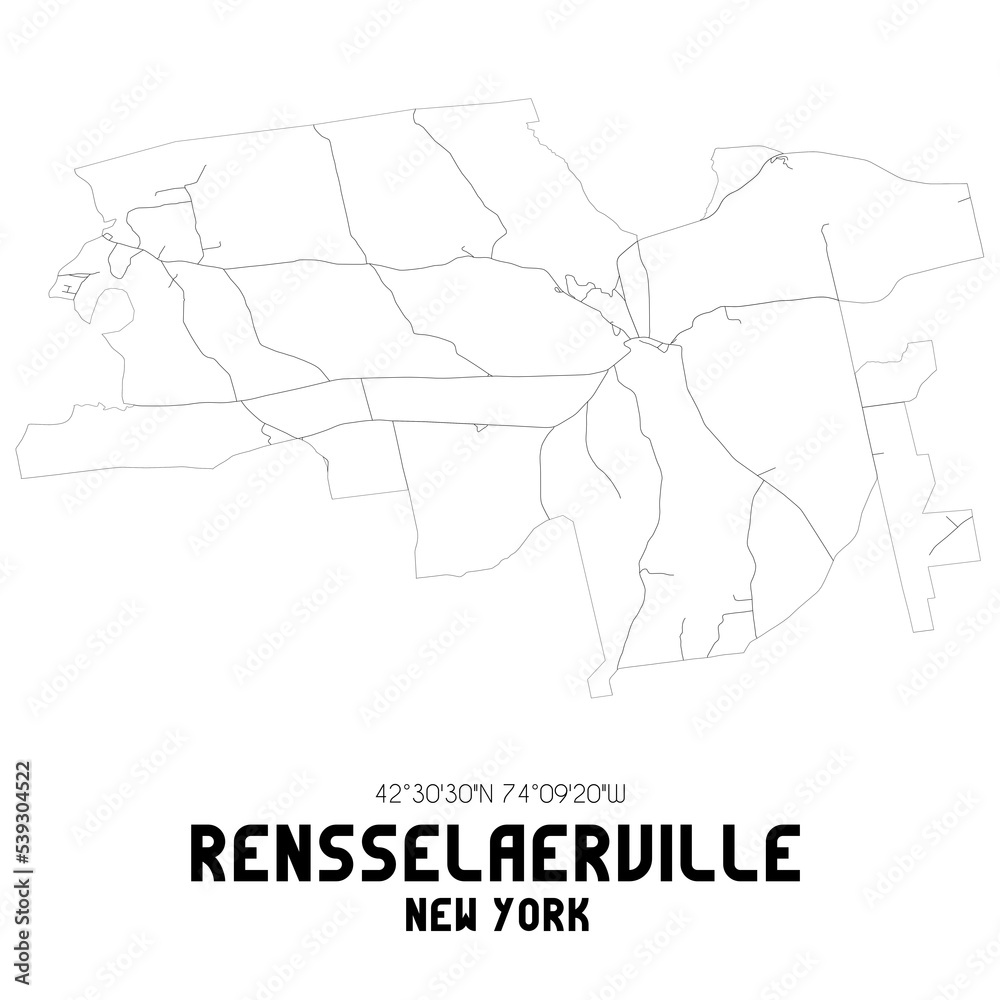 Rensselaerville New York. US street map with black and white lines.
