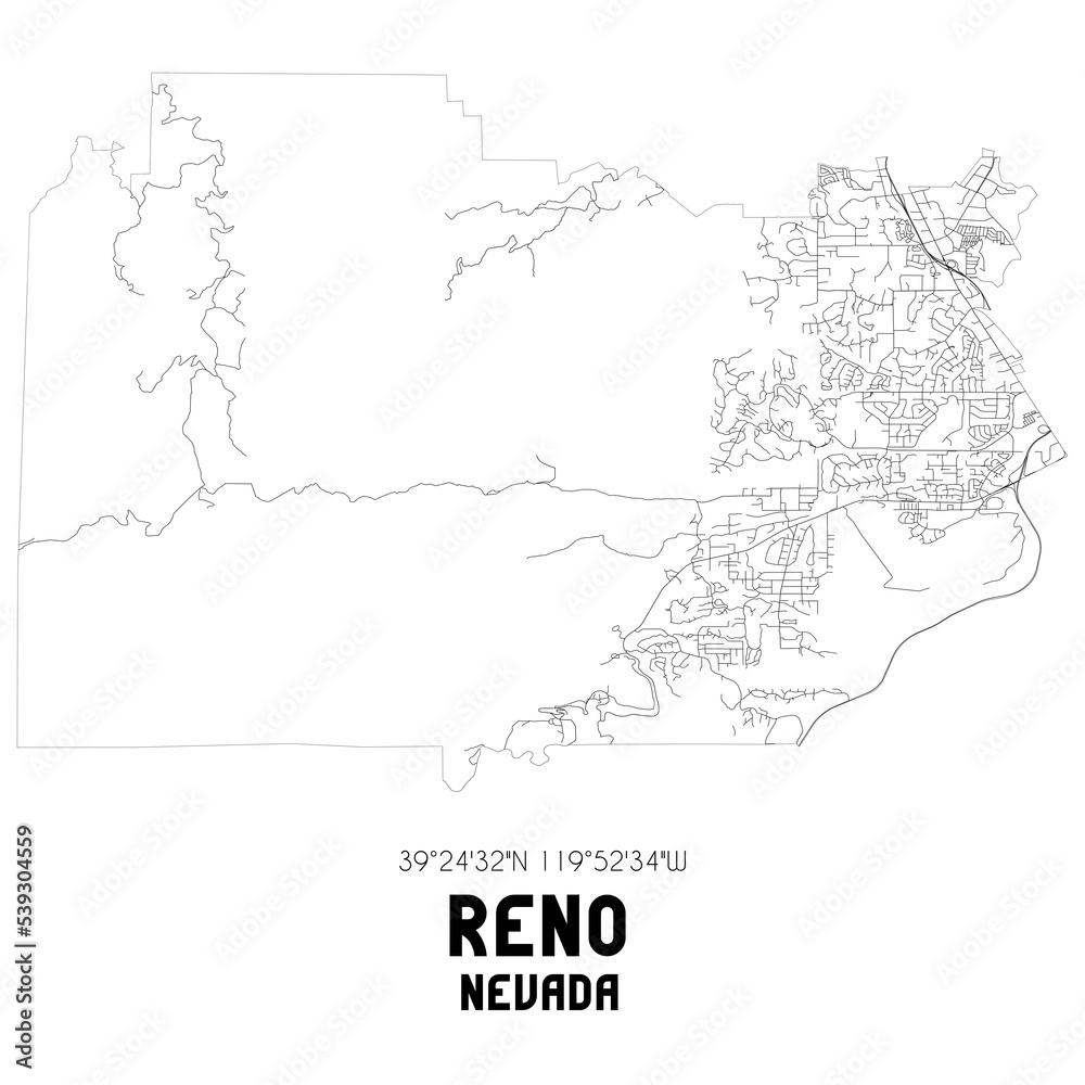 Obraz premium Reno Nevada. US street map with black and white lines.