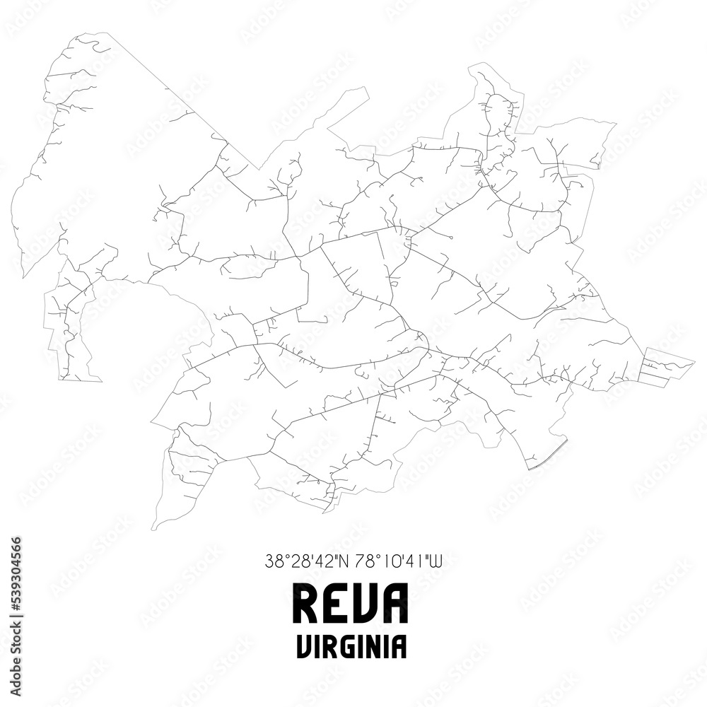 Reva Virginia. US street map with black and white lines.