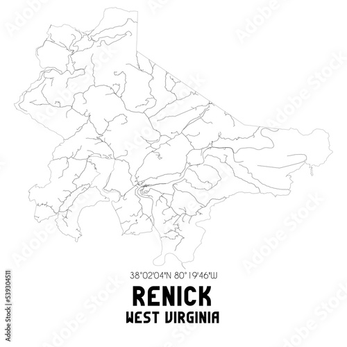 Renick West Virginia. US street map with black and white lines.