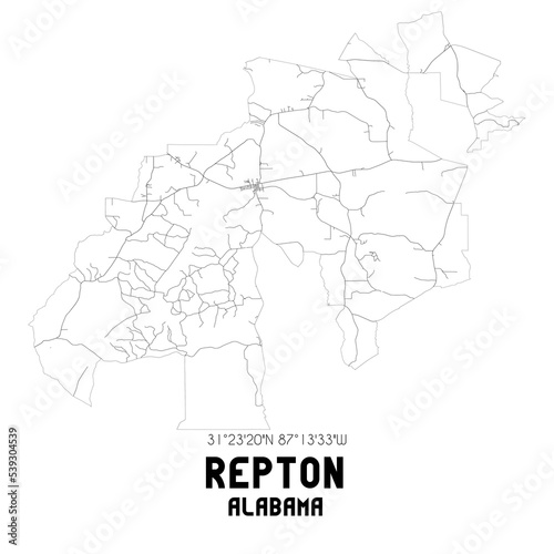 Repton Alabama. US street map with black and white lines.