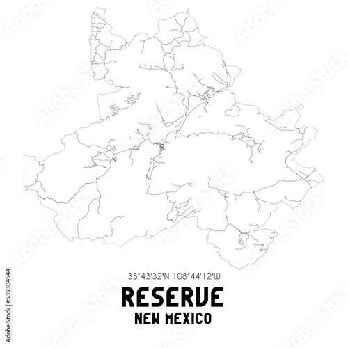Reserve New Mexico. US street map with black and white lines.