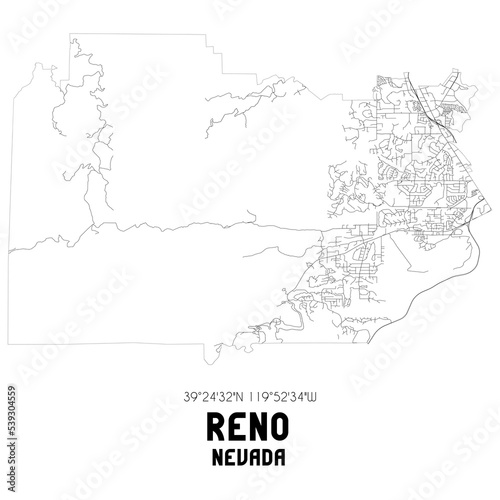 Reno Nevada. US street map with black and white lines. photo