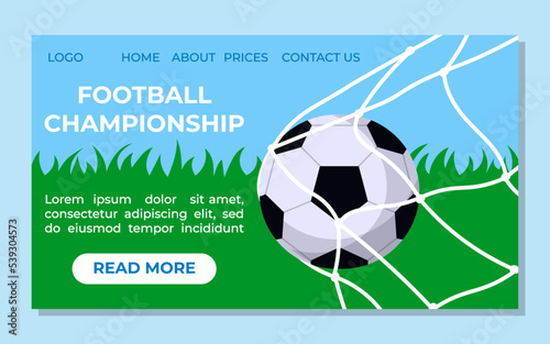 Landing For Sport Championship Page With Ball In The Goal Football Vector Illustration In Flat Style
