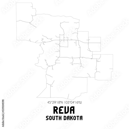 Reva South Dakota. US street map with black and white lines.