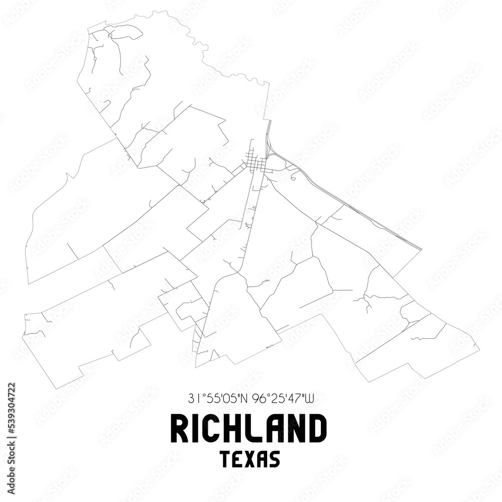 Richland Texas. US street map with black and white lines.