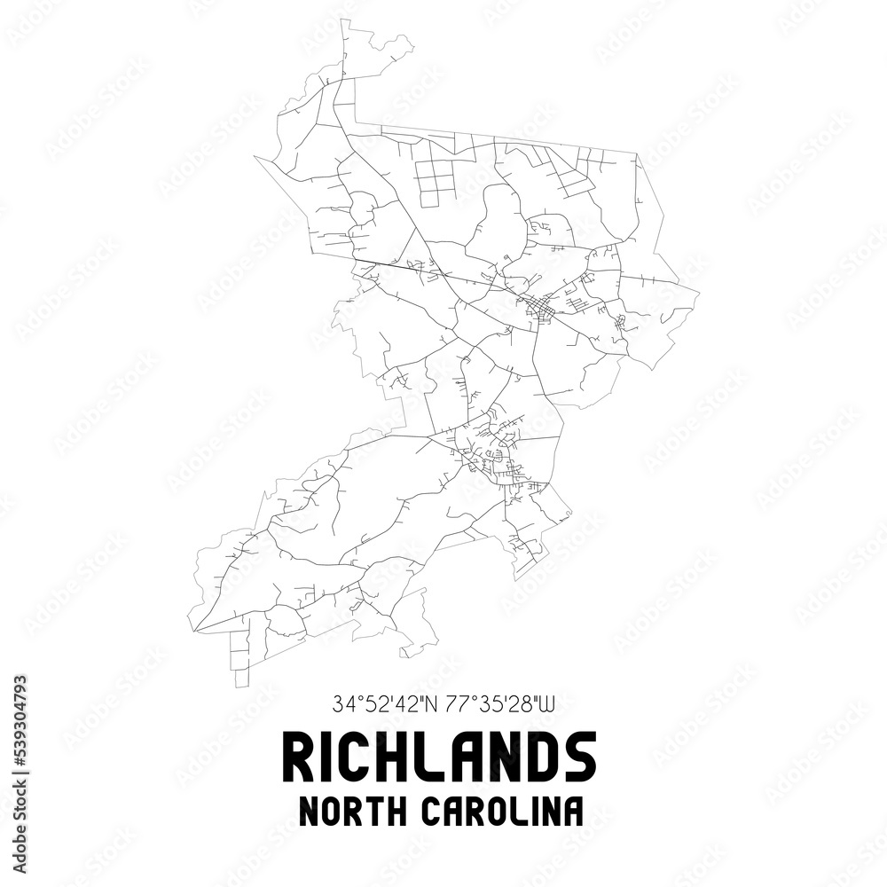 Fototapeta Richlands North Carolina. US street map with black and white lines.