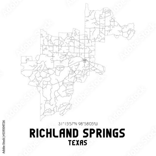 Richland Springs Texas. US street map with black and white lines.