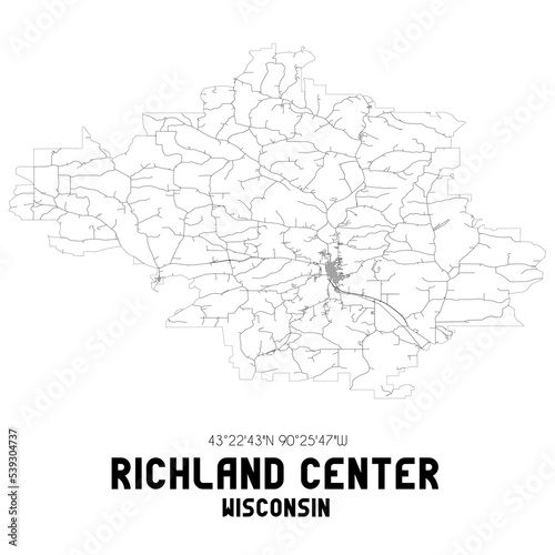 Richland Center Wisconsin. US street map with black and white lines.