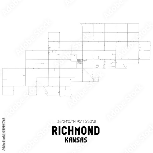 Richmond Kansas. US street map with black and white lines.