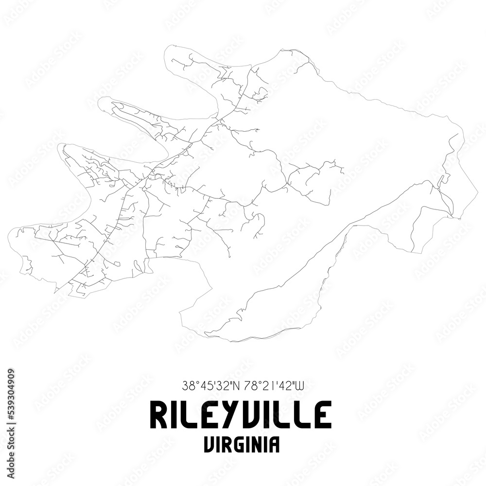 Rileyville Virginia. US street map with black and white lines.
