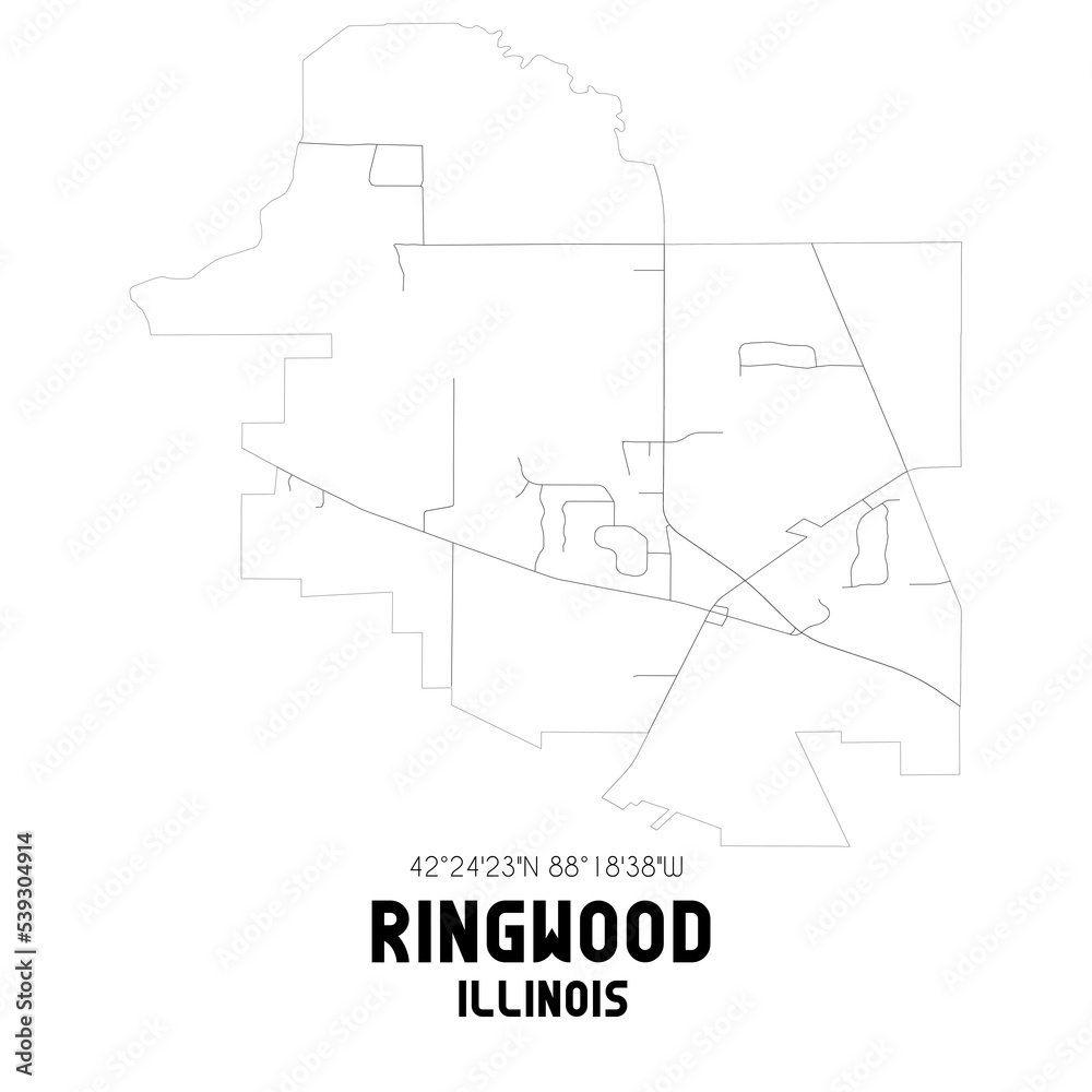 Ringwood Illinois. US street map with black and white lines. Ringwood Illinois. US street map with black and white lines.