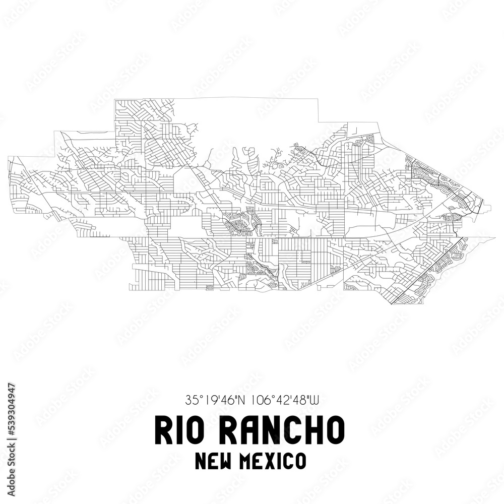 Rio Rancho New Mexico. US street map with black and white lines.