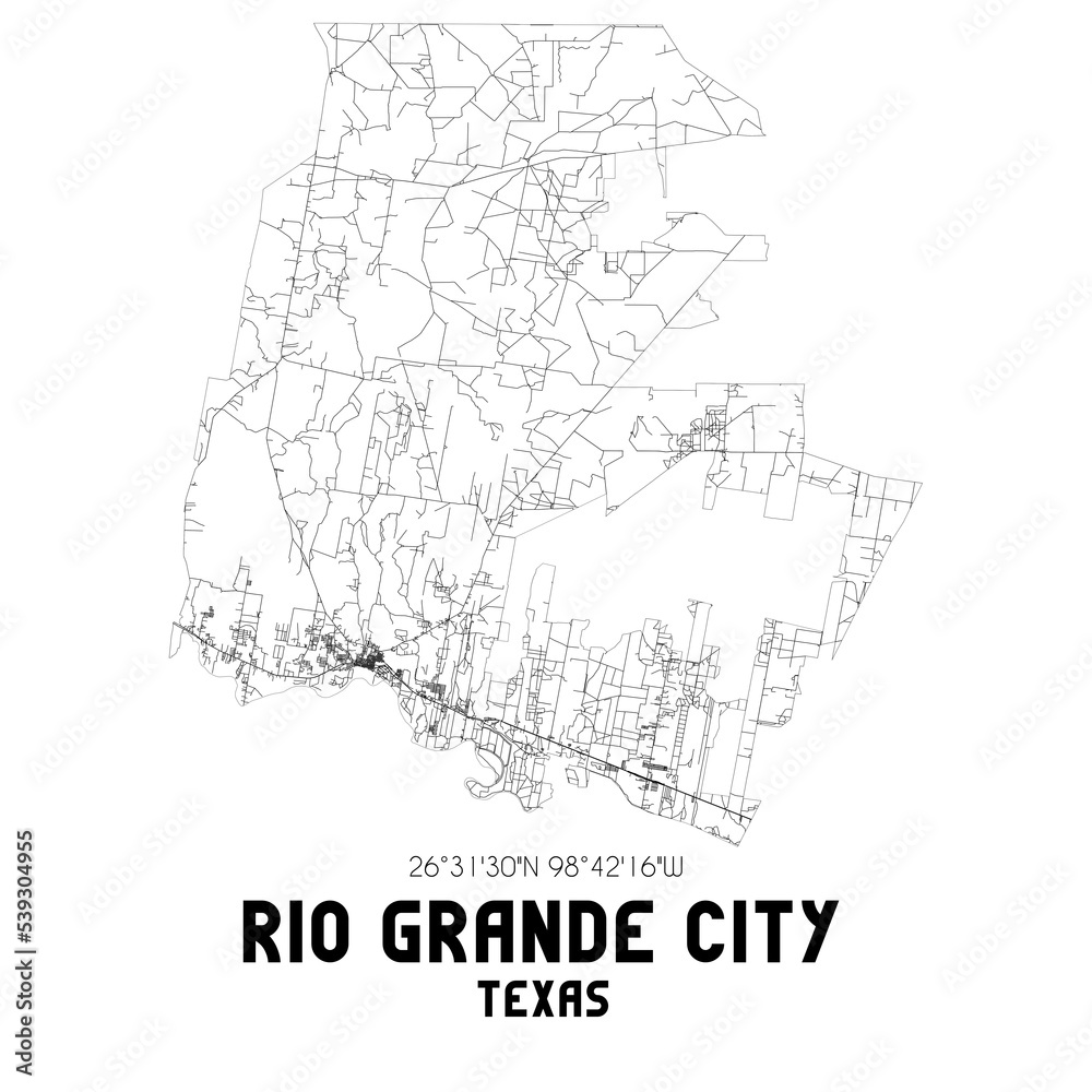 Fototapeta premium Rio Grande City Texas. US street map with black and white lines.