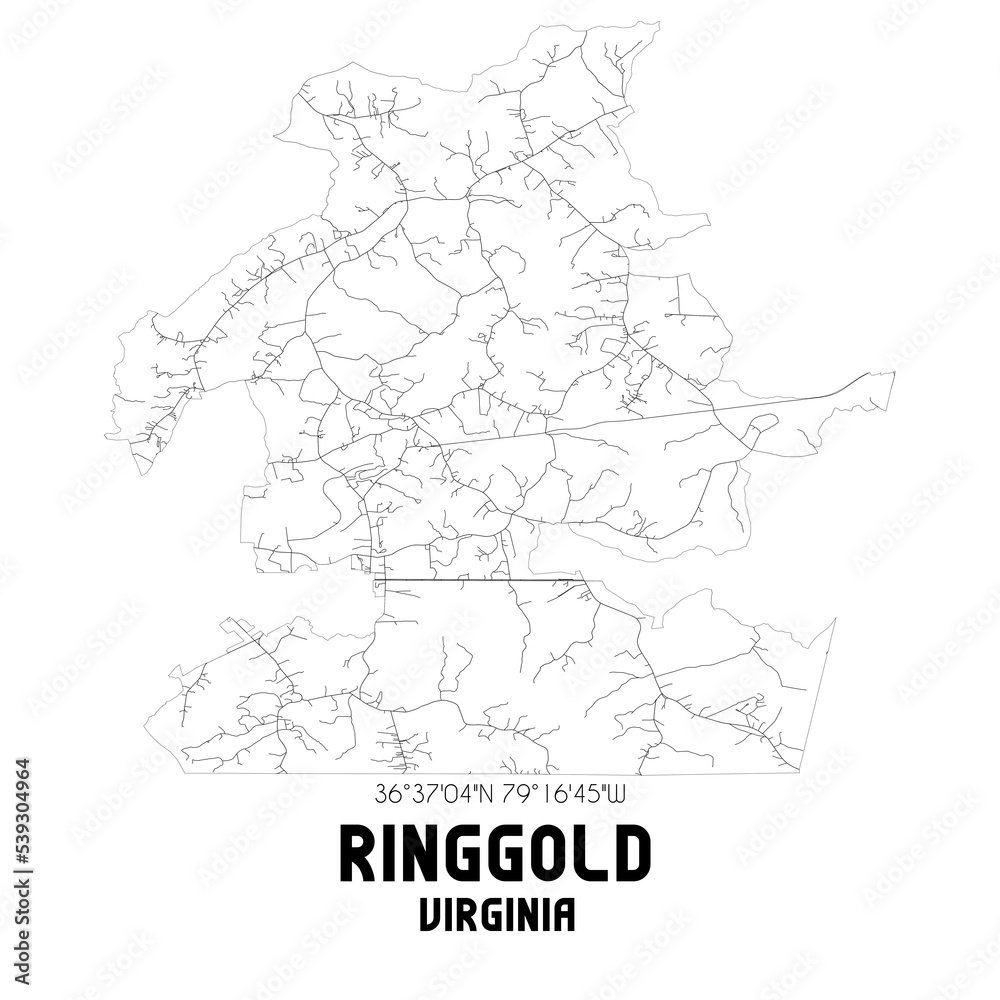 Ringgold Virginia. US street map with black and white lines.