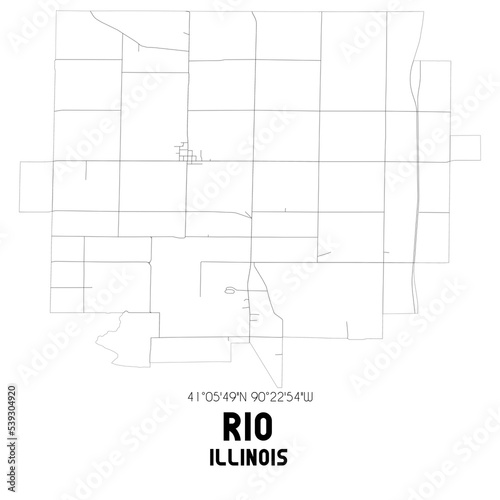 Rio Illinois. US street map with black and white lines.