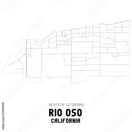 Rio Oso California. US street map with black and white lines.