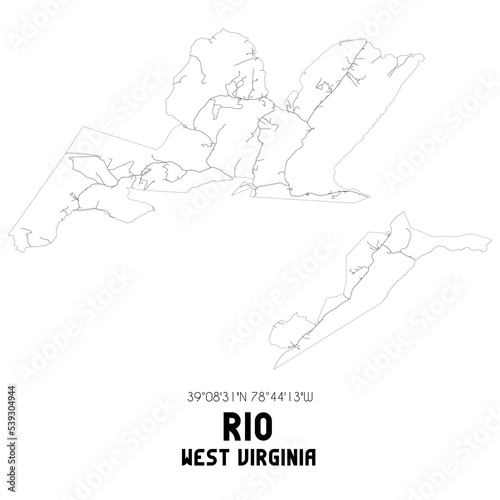 Rio West Virginia. US street map with black and white lines.