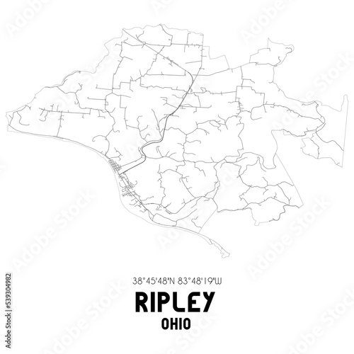Ripley Ohio. US street map with black and white lines.