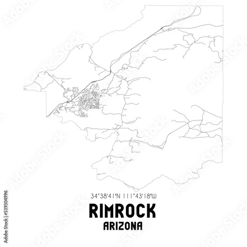 Rimrock Arizona. US street map with black and white lines. photo