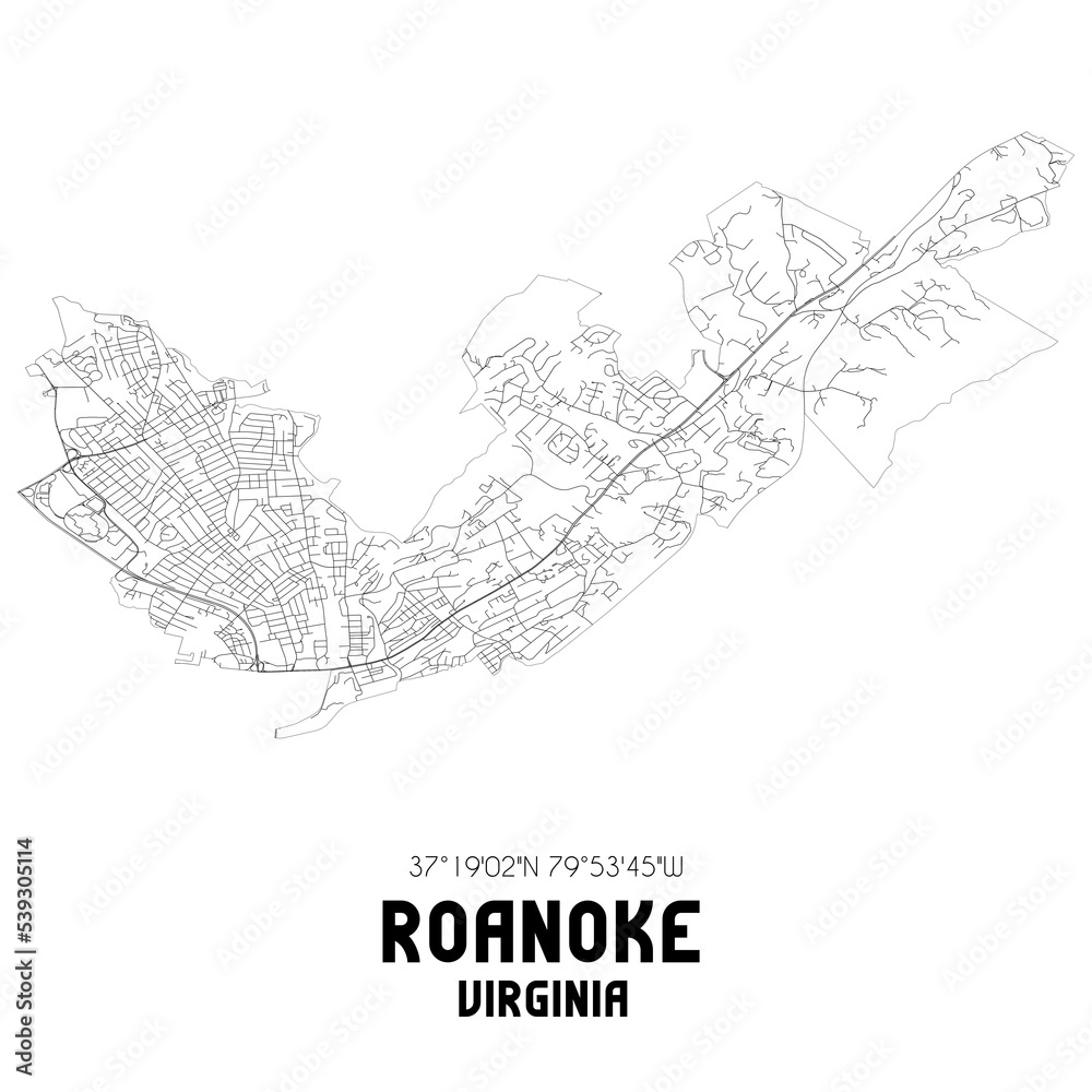 Fototapeta premium Roanoke Virginia. US street map with black and white lines.