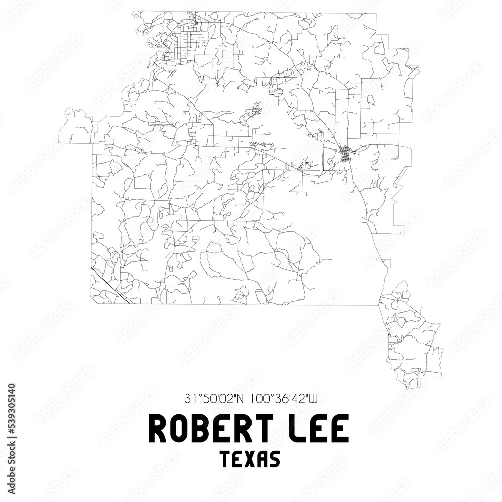 Robert Lee Texas. US street map with black and white lines.