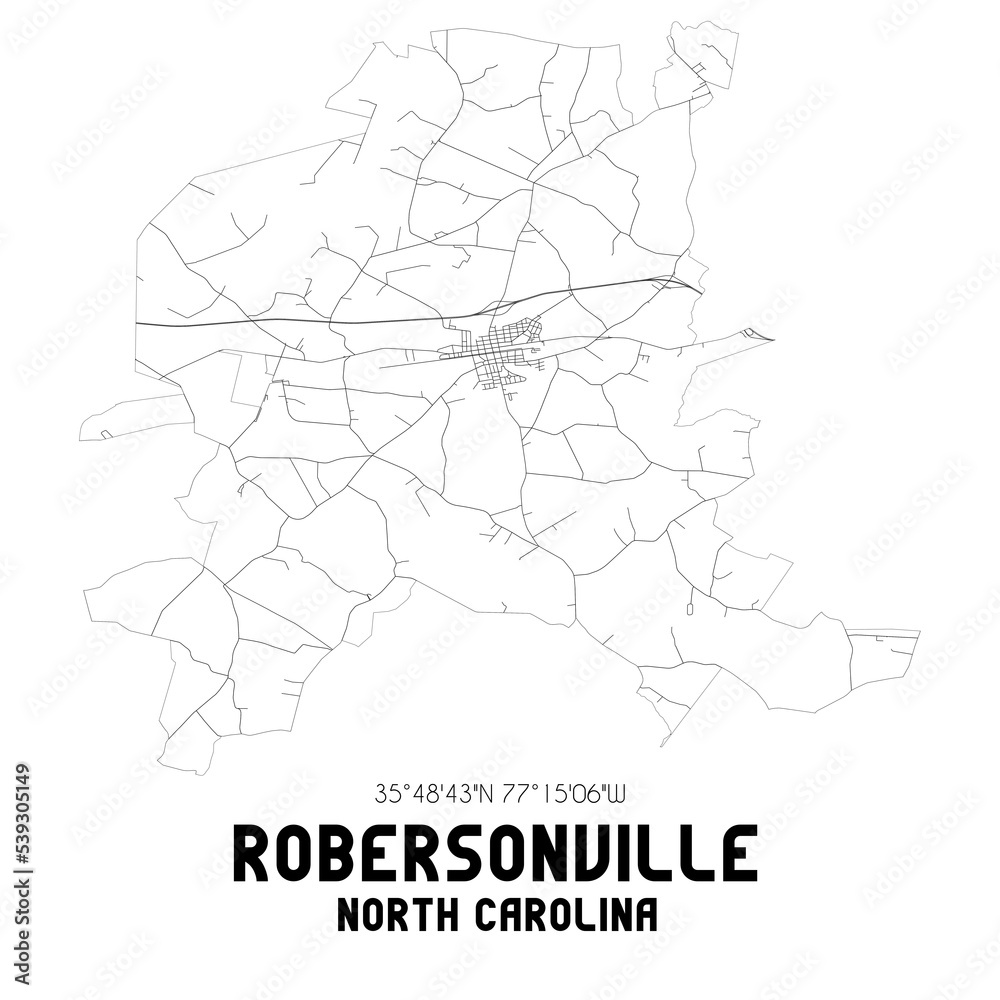 Robersonville North Carolina. US street map with black and white lines.