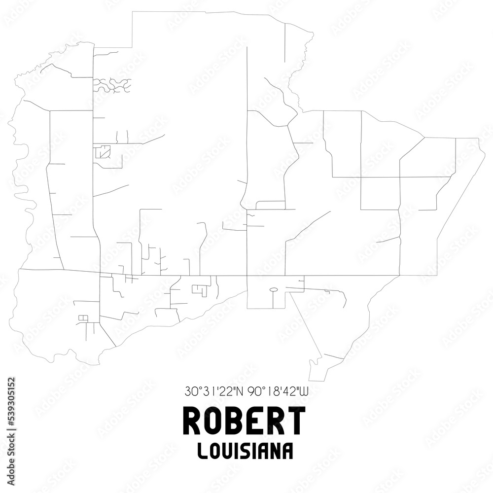 Robert Louisiana. US street map with black and white lines.