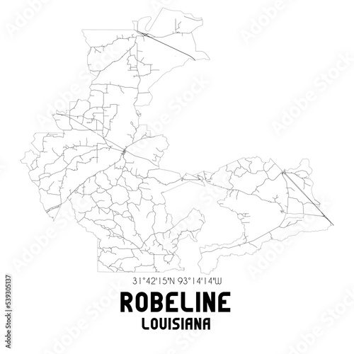 Robeline Louisiana. US street map with black and white lines.