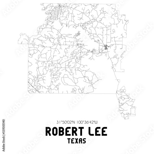 Robert Lee Texas. US street map with black and white lines.