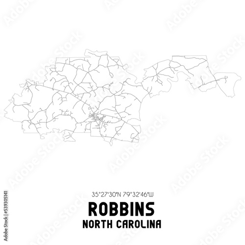 Robbins North Carolina. US street map with black and white lines.