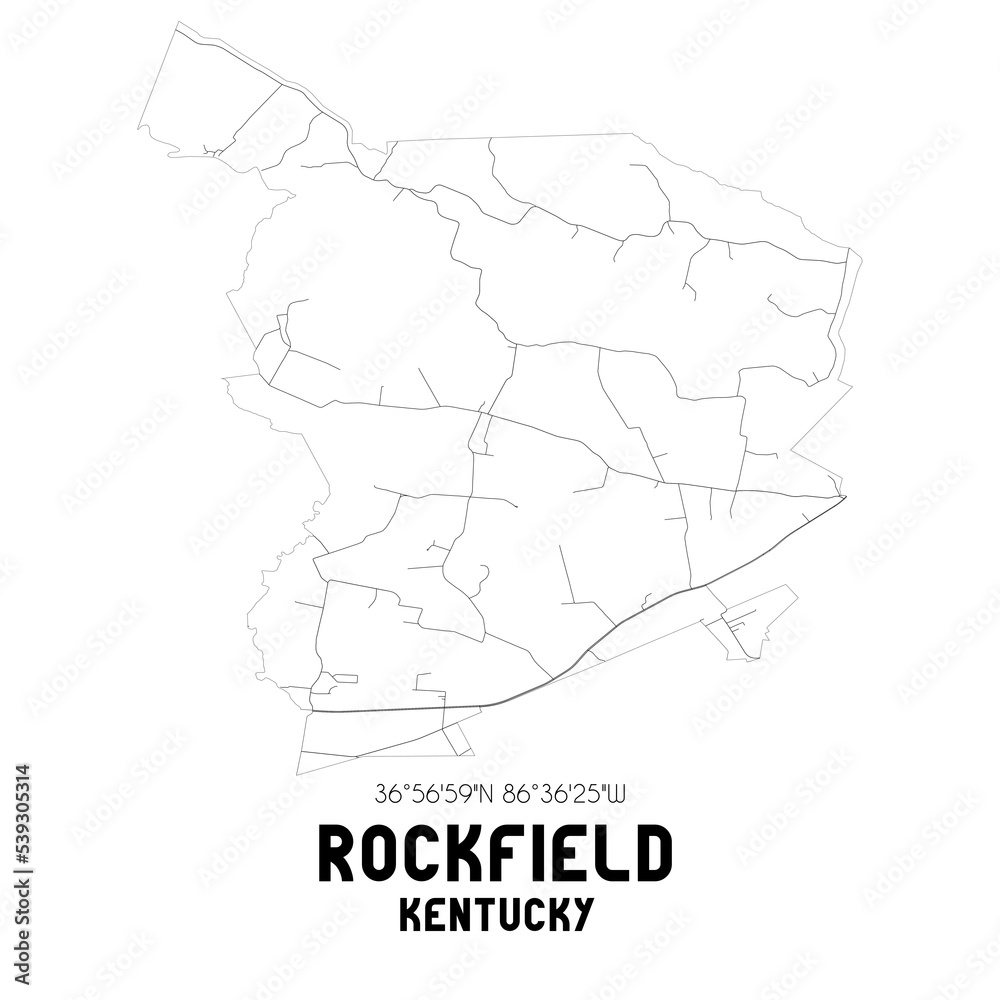 Rockfield Kentucky. US street map with black and white lines.