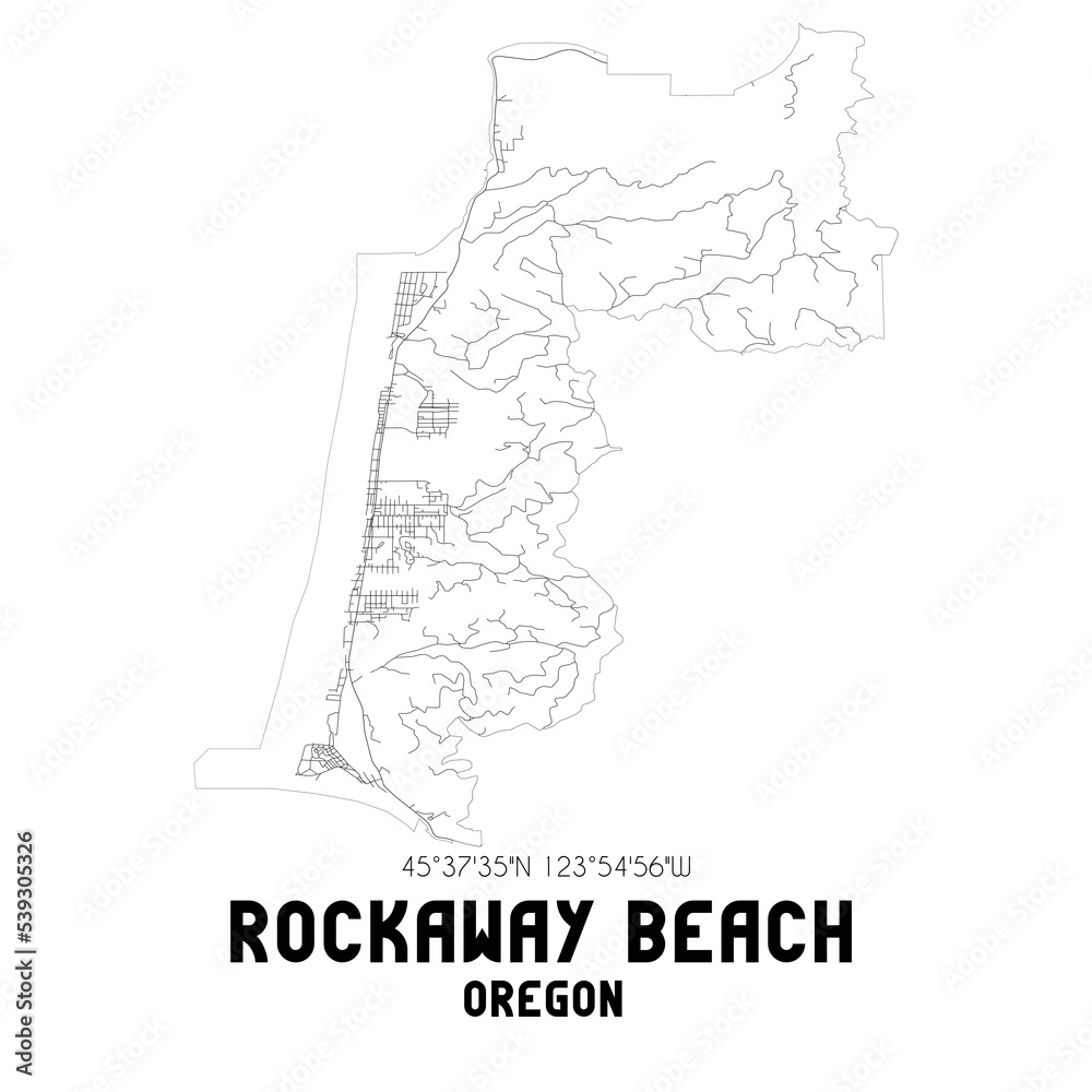 Rockaway Beach Oregon. US street map with black and white lines.