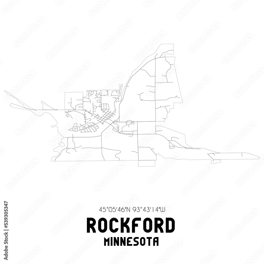 Rockford Minnesota. US street map with black and white lines.