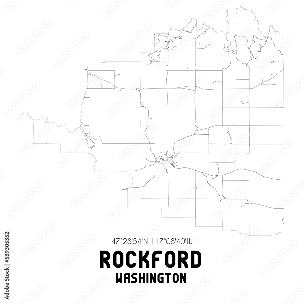 Rockford Washington. US street map with black and white lines.