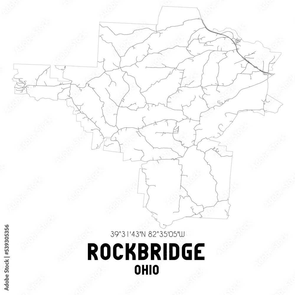 Rockbridge Ohio. US street map with black and white lines.
