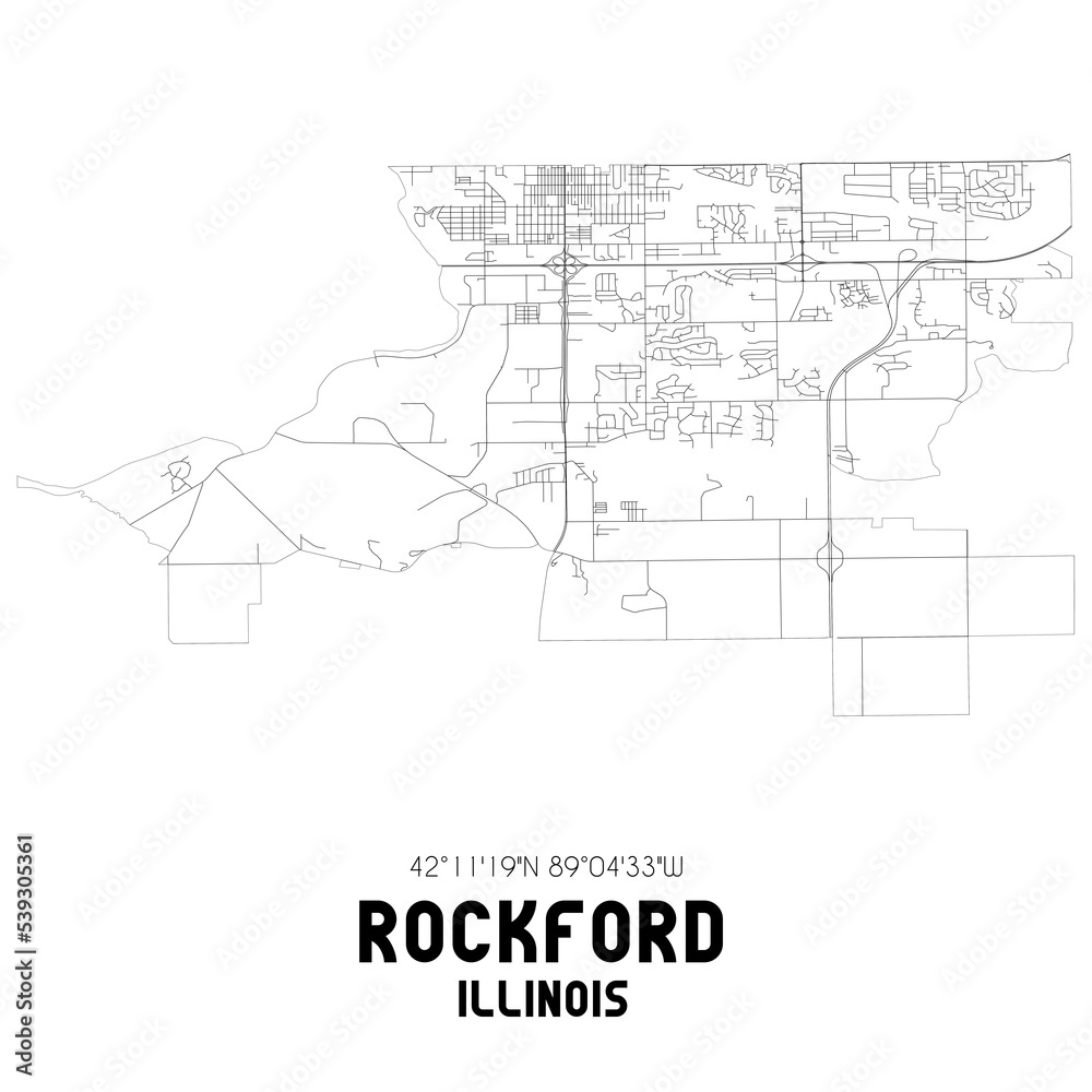 Rockford Illinois. US street map with black and white lines.