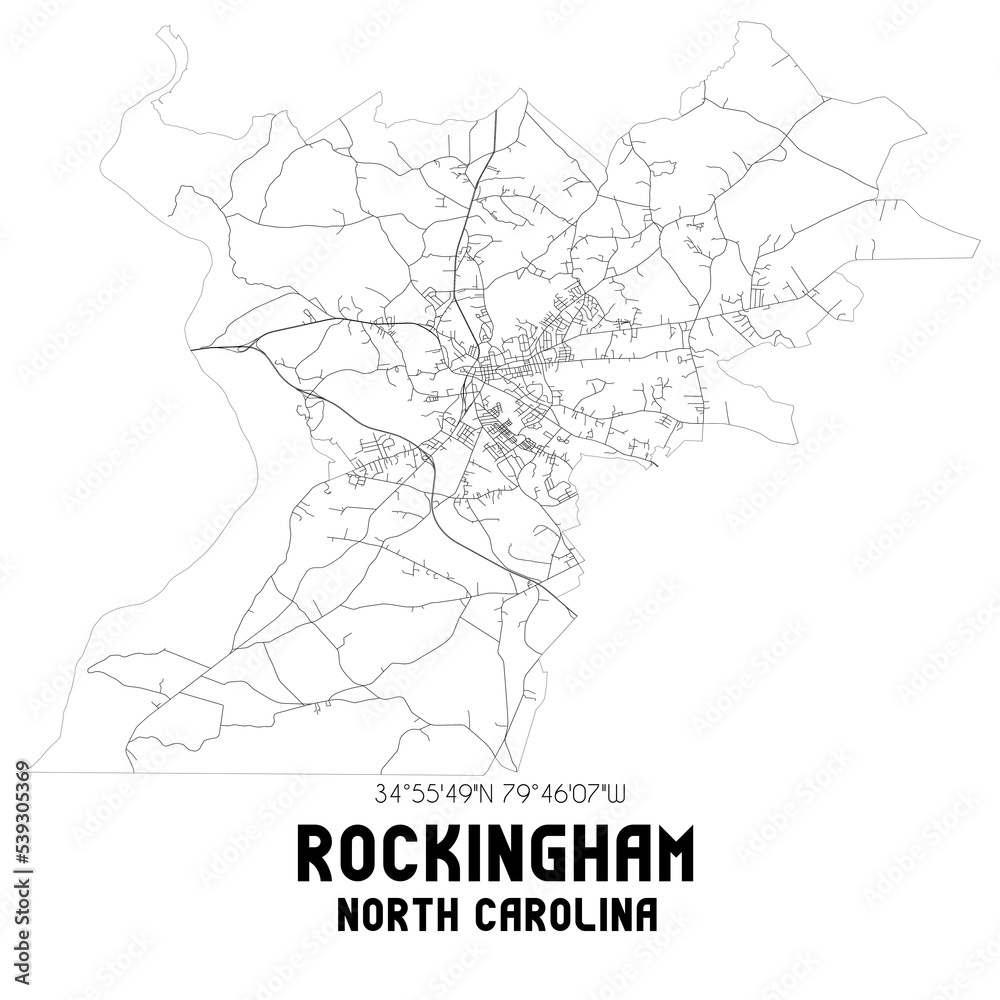 Rockingham North Carolina. US street map with black and white lines ...