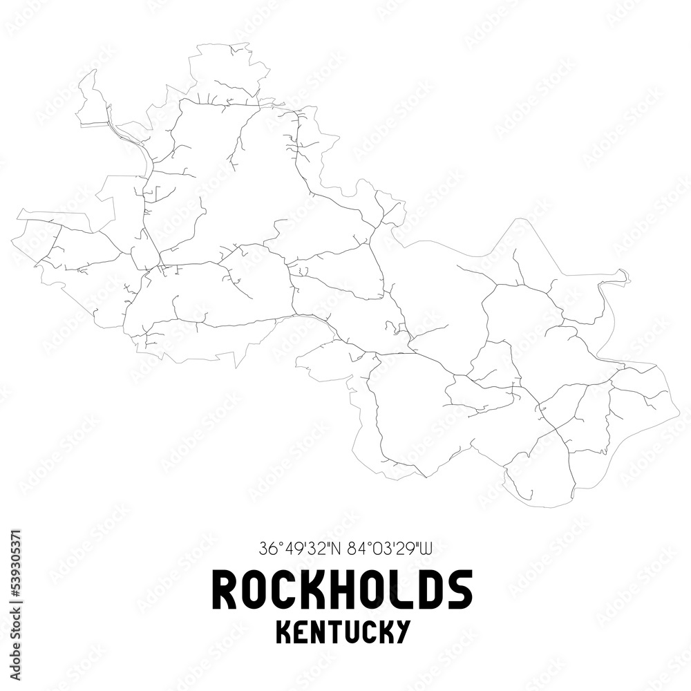 Rockholds Kentucky. US street map with black and white lines.