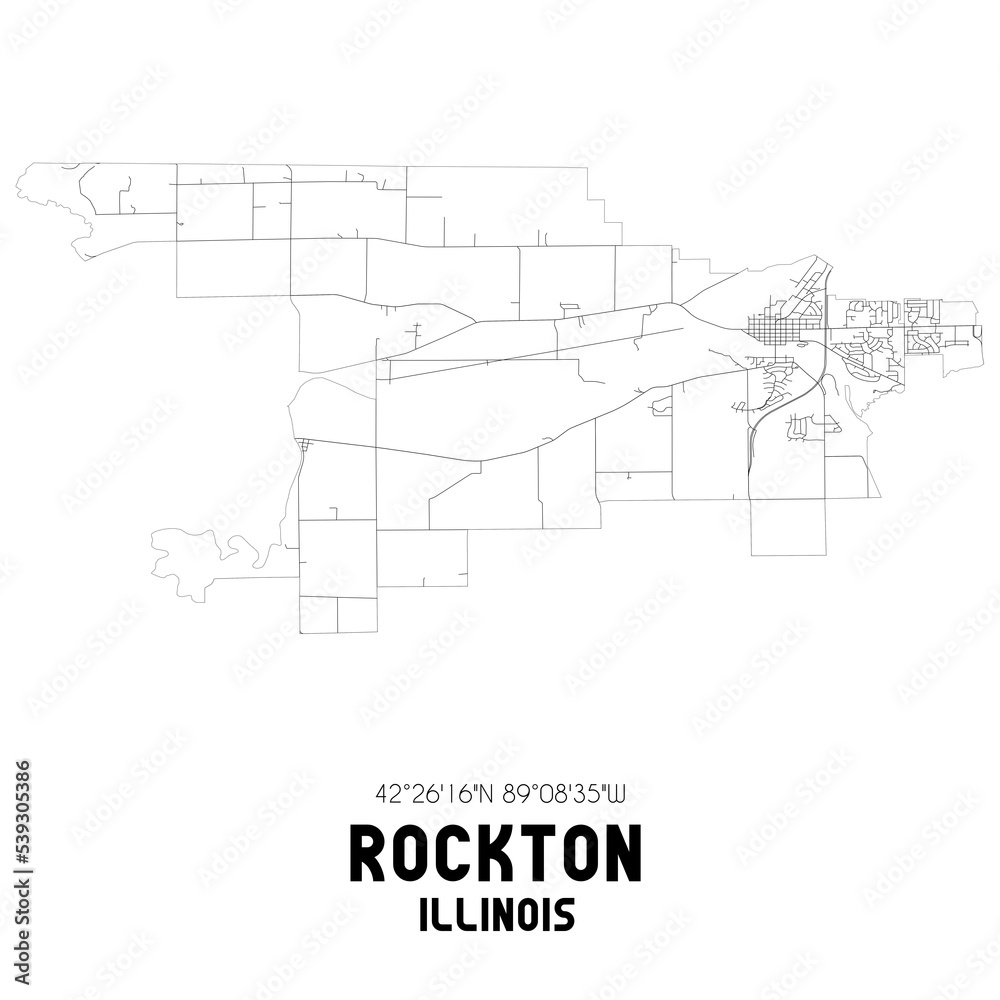 Rockton Illinois. US street map with black and white lines.