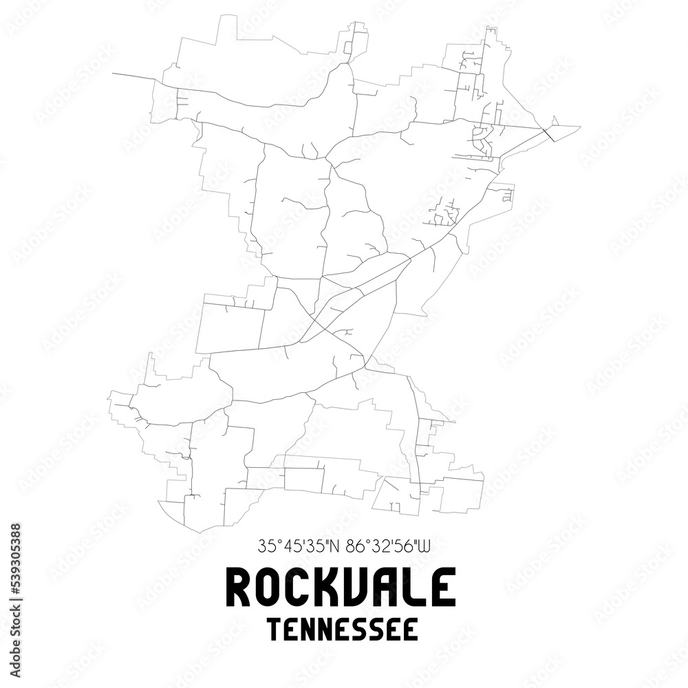 Rockvale Tennessee. US street map with black and white lines.