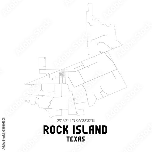 Rock Island Texas. US street map with black and white lines.
